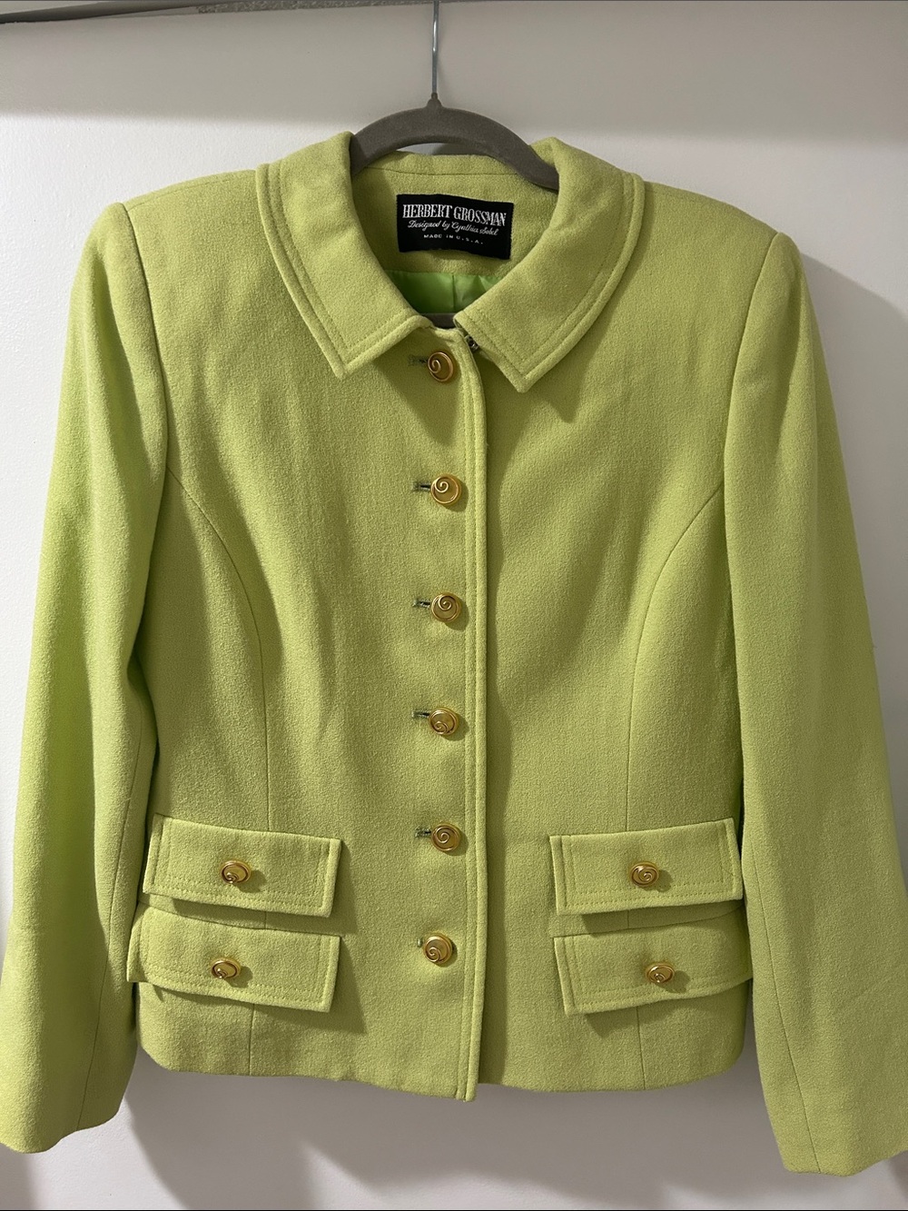 Herbert Grossman Designed by Cynthia Sobel Green Tailored Wool Button Jacket